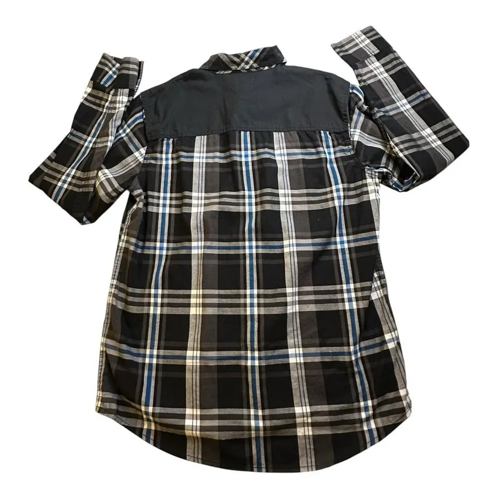 True Religion Shirt Mens‎ Medium Utility Flap Pocket Button Up Plaid Long Sleeve